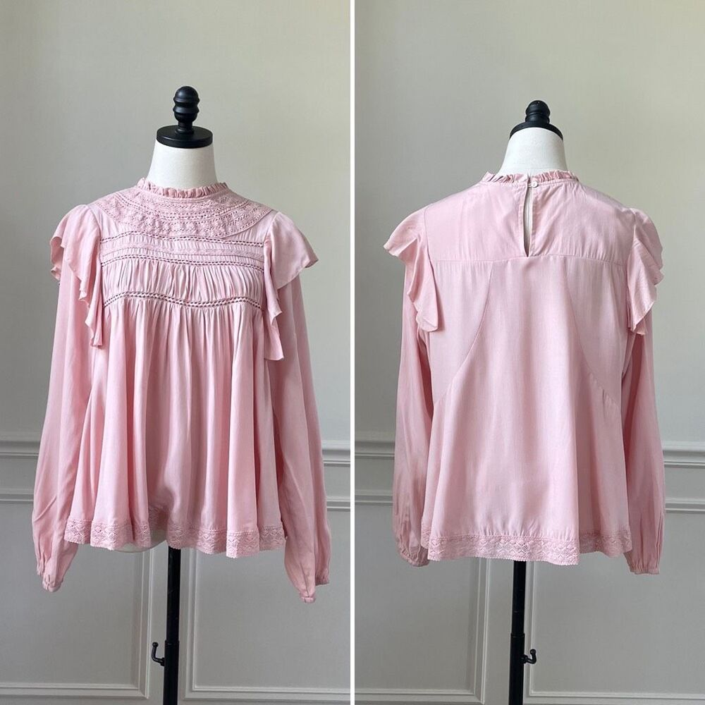 Grace + Karma Pink Babydoll Swing Long Sleeve Blouse M